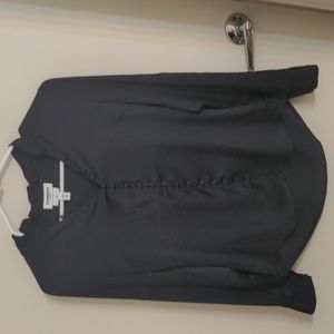 Satin ruffle neck button up blouse Navy